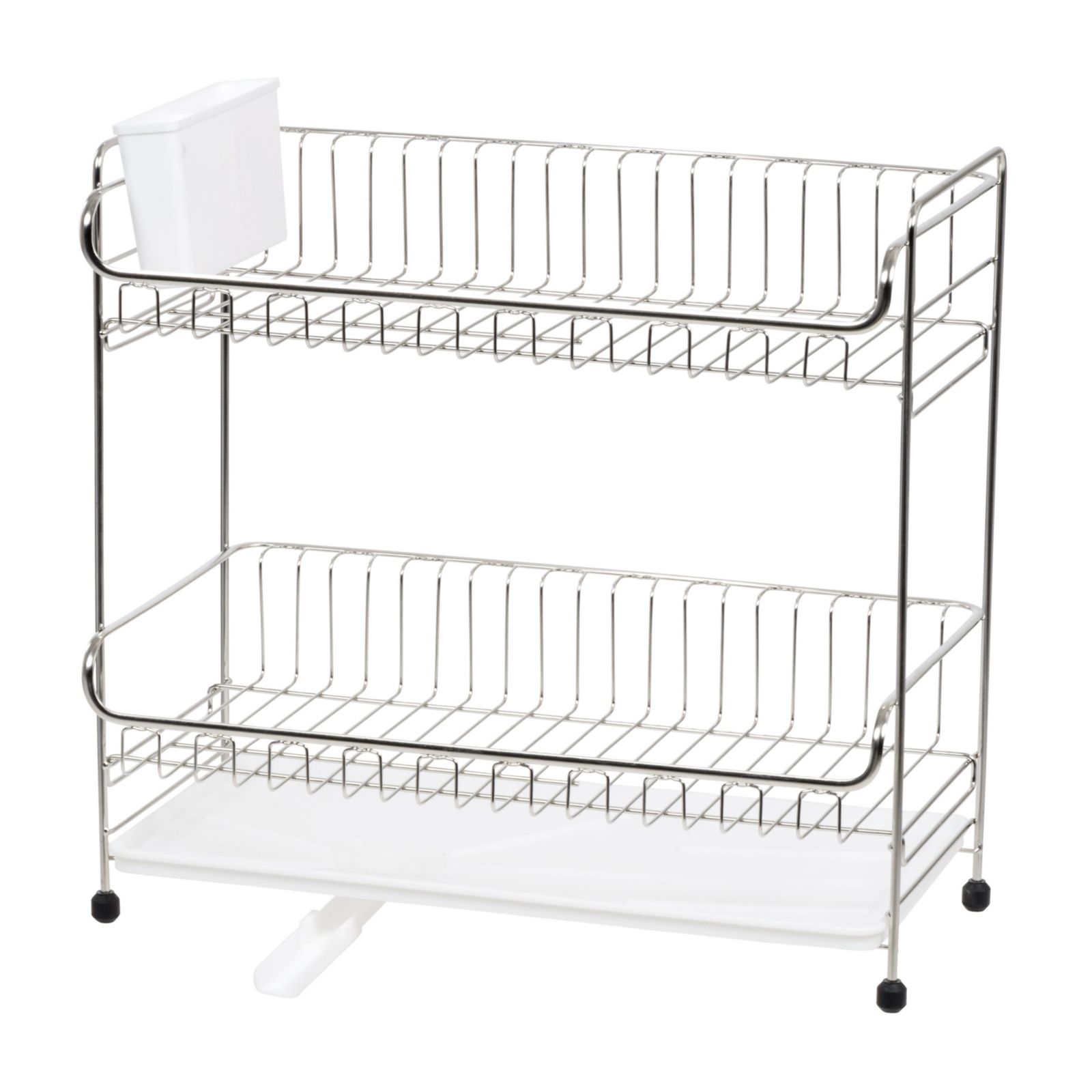 IRIS 2 Tier Slim-sized Dish Rack with Drain Spout, Dish drying rack, dish drainer, White