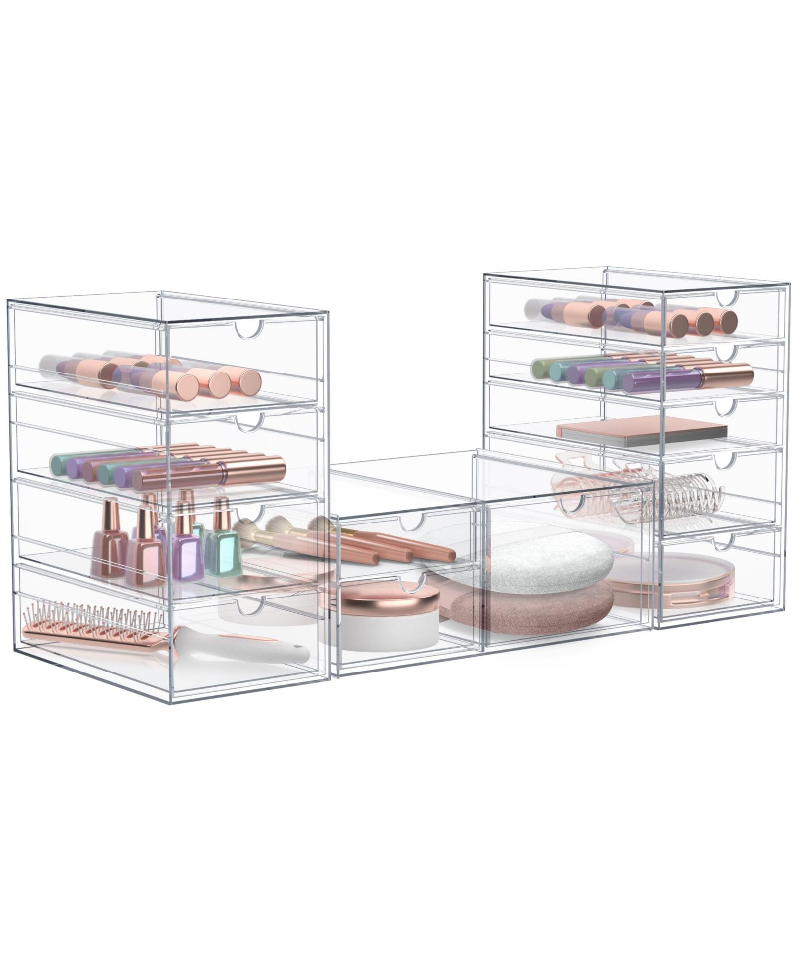 Sorbus 12 Drawers Acrylic Organizer for Makeup, Organization and Storage, Art Supplies, Jewelry, Stationary - 3 Pcs Clear Stackable Storage Drawers