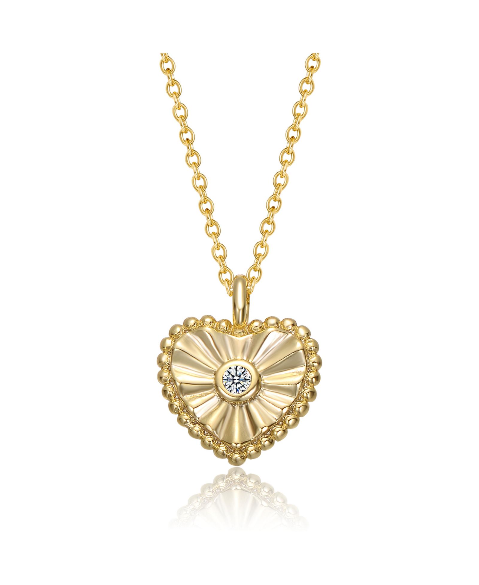 Подвеска-кулон Genevive из стерлингового серебра с напылением 14k Gold и кубическим цирконием с текстурой сердца