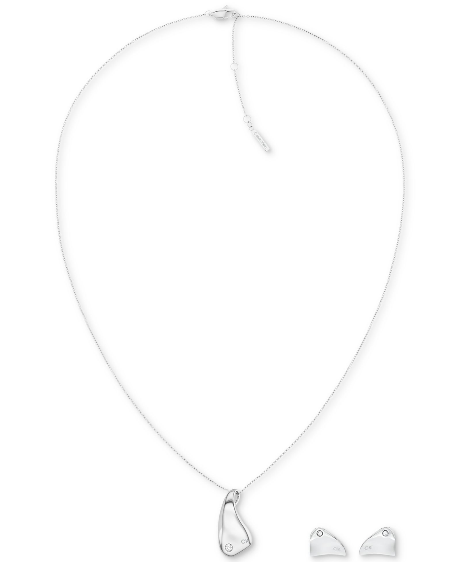 Calvin Klein Stainless Steel Pavé Nugget Pendant Necklace & Stud Earrings Set