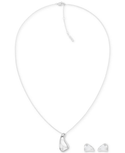 Calvin Klein Stainless Steel Pavé Nugget Pendant Necklace & Stud Earrings Set