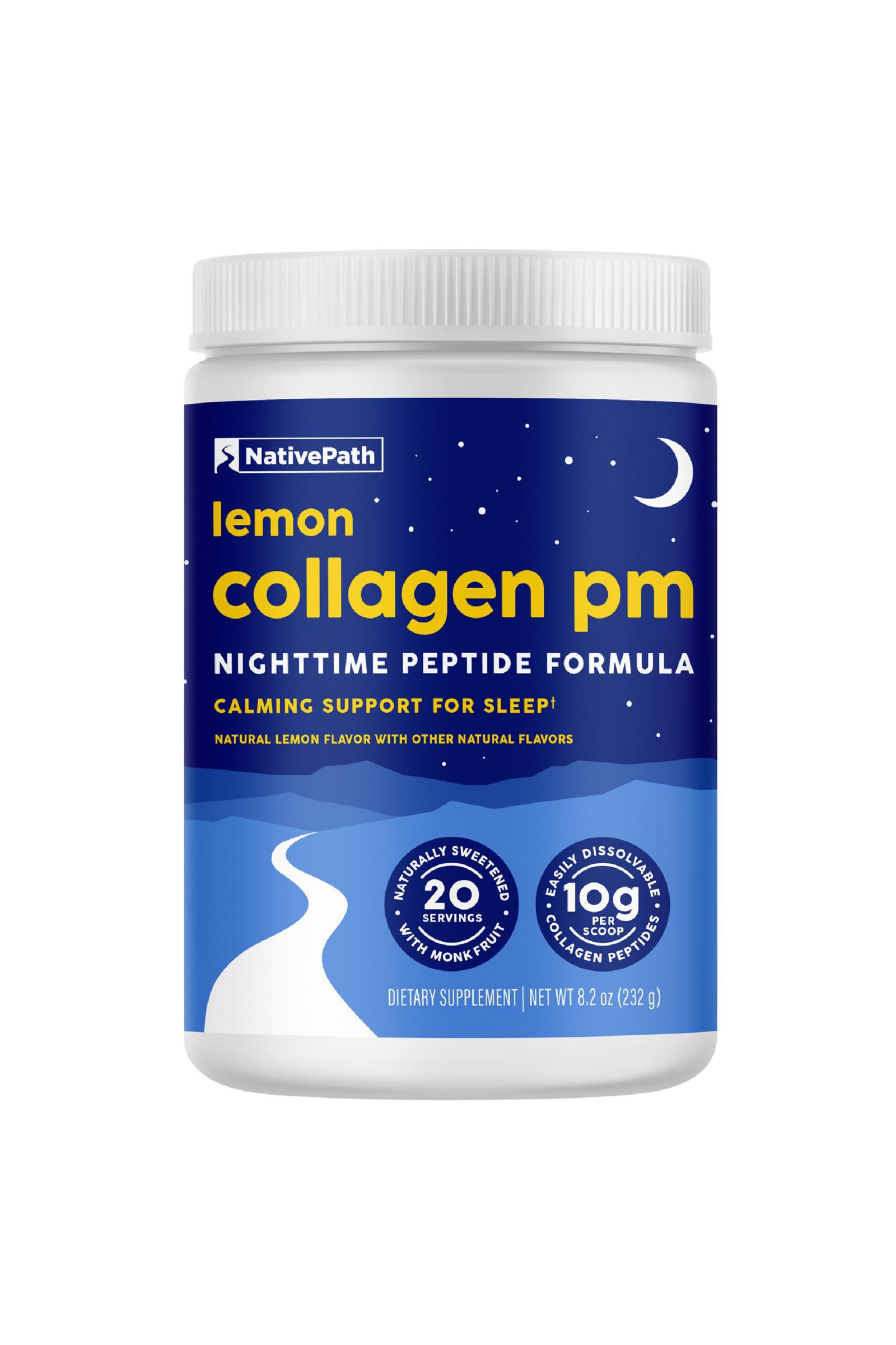 Коллаген NativePath Collagen PM Lemon, напиток на ночь с мелатонином, магнием, GABA и L-теанином, 20 порций