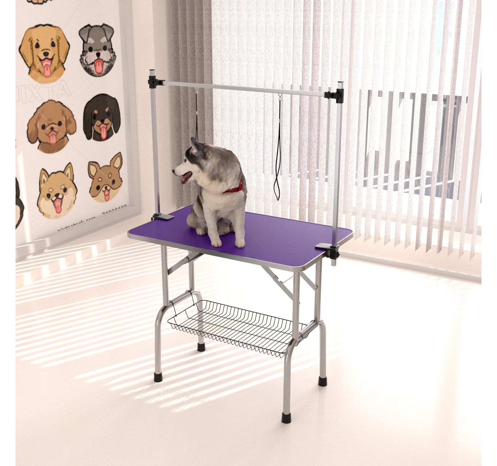 Streamdale Sturdy Foldable Pet Grooming Table with Storage