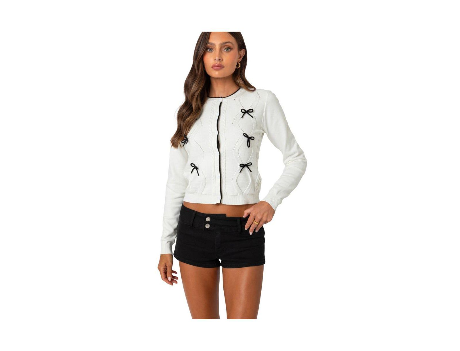 Edikted Women's Contrast Bow Knit Cardigan