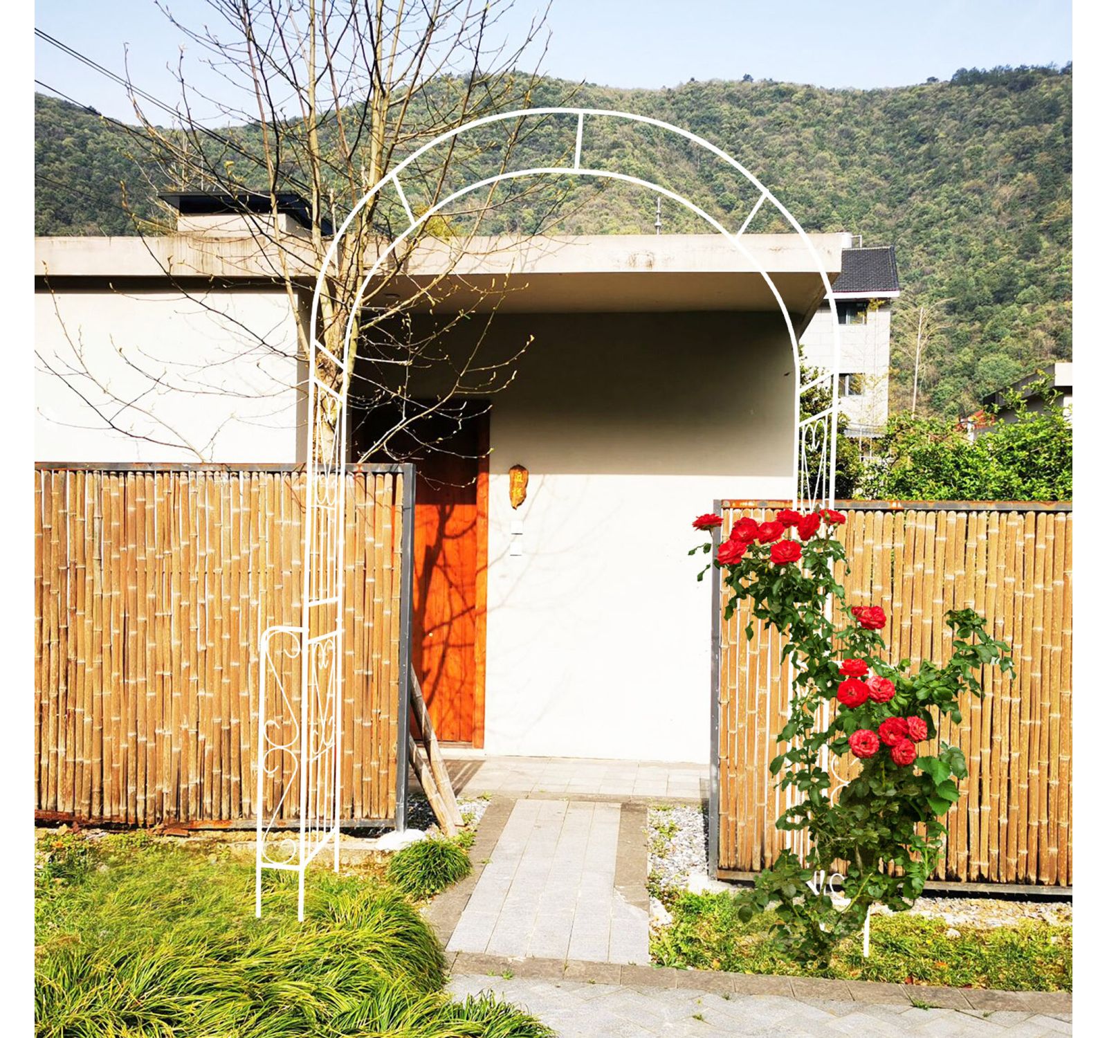 Streamdale Furniture White Metal Garden Arch 55"W x 94.5"H Outdoor Trellis