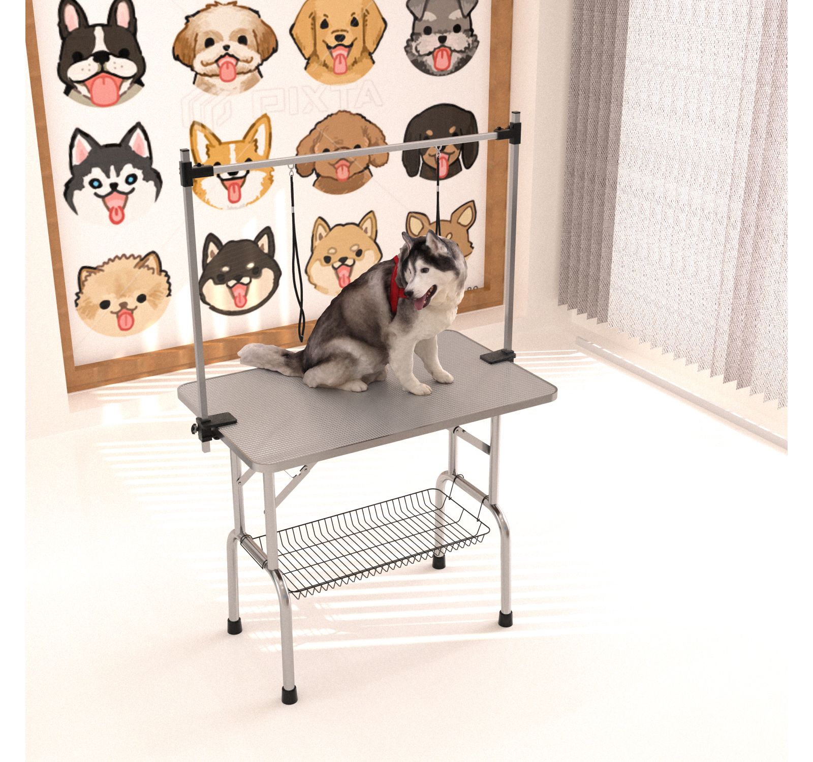 Streamdale Sturdy Foldable Pet Grooming Table with Storage