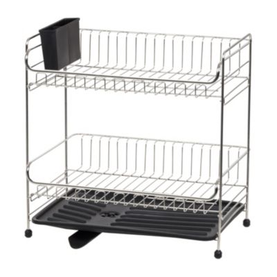 Подставка для посуды IRIS 2 Tier Medium-sized с дренажным носиком, черная