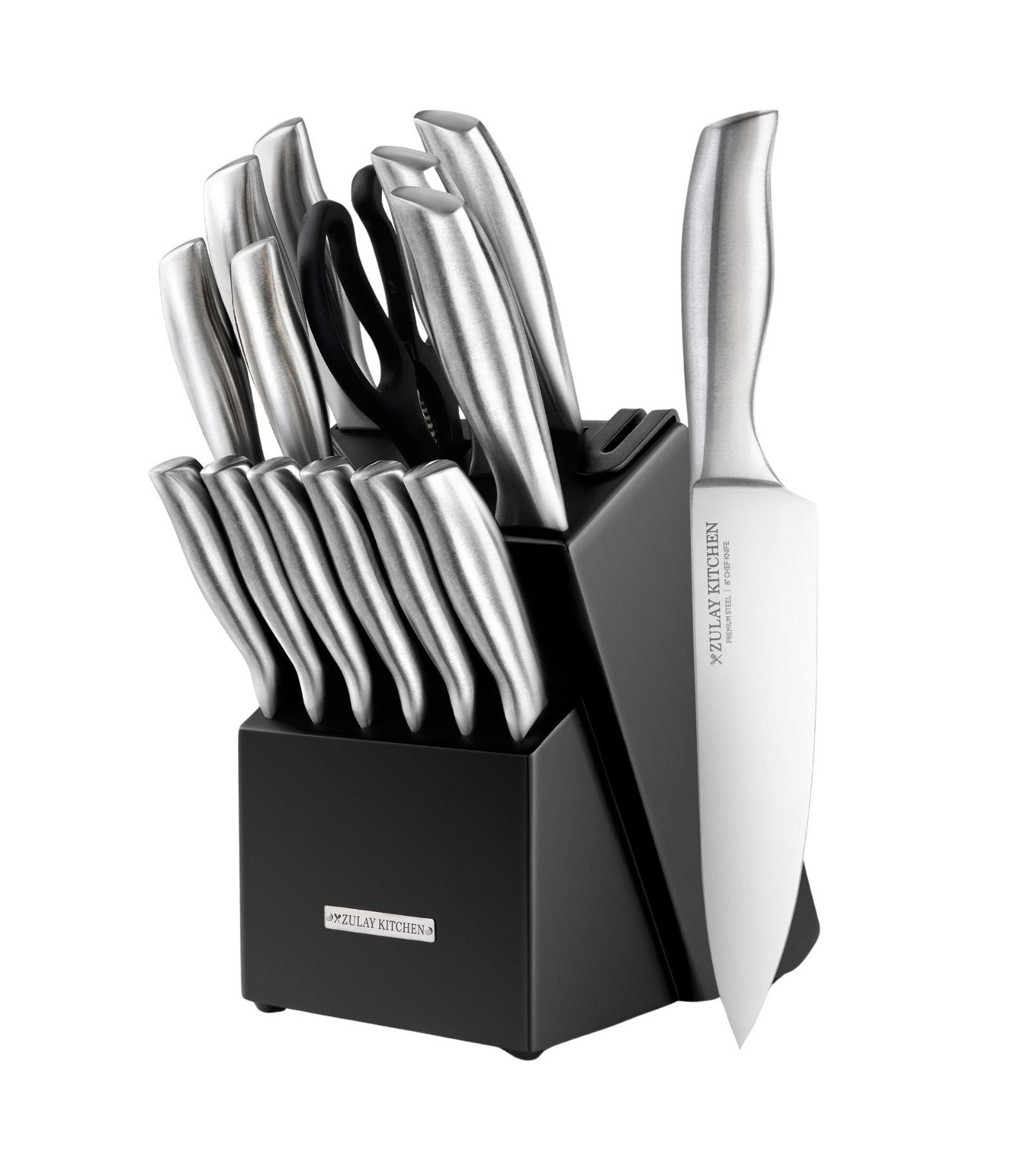 15 Piece Stainless Steel Knife Set with Block and Sharpener