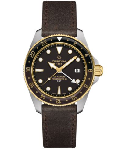 Certina Men's Swiss Automatic DS Action GMT Powermatic 80 Brown Leather Strap Watch 41mm