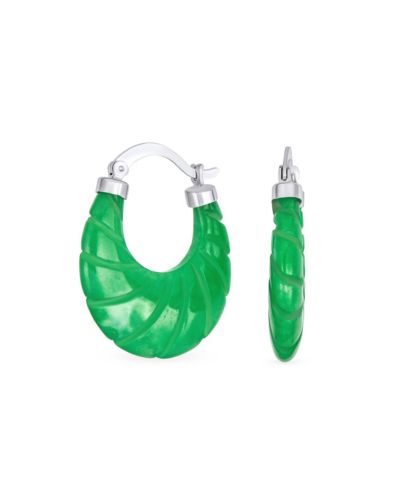 Серьги-кольца Bling Jewelry с зеленым нефритом и серебром 925 пробы