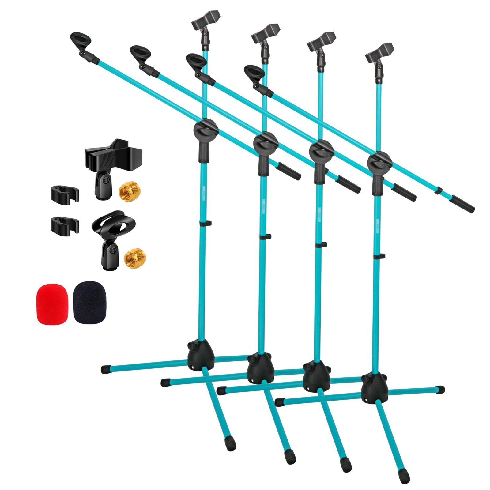 5 Core Dual-Mic Boom Arm Adjustable-Height Mic Stands, 31"-59", 4-Piece Set