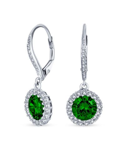 Bling Jewelry серьги Bling Jewelry с кубическим цирконием 3Ct, круглый солитеэр CZ Halo, замок-рычаг, стерлинговое серебро .925