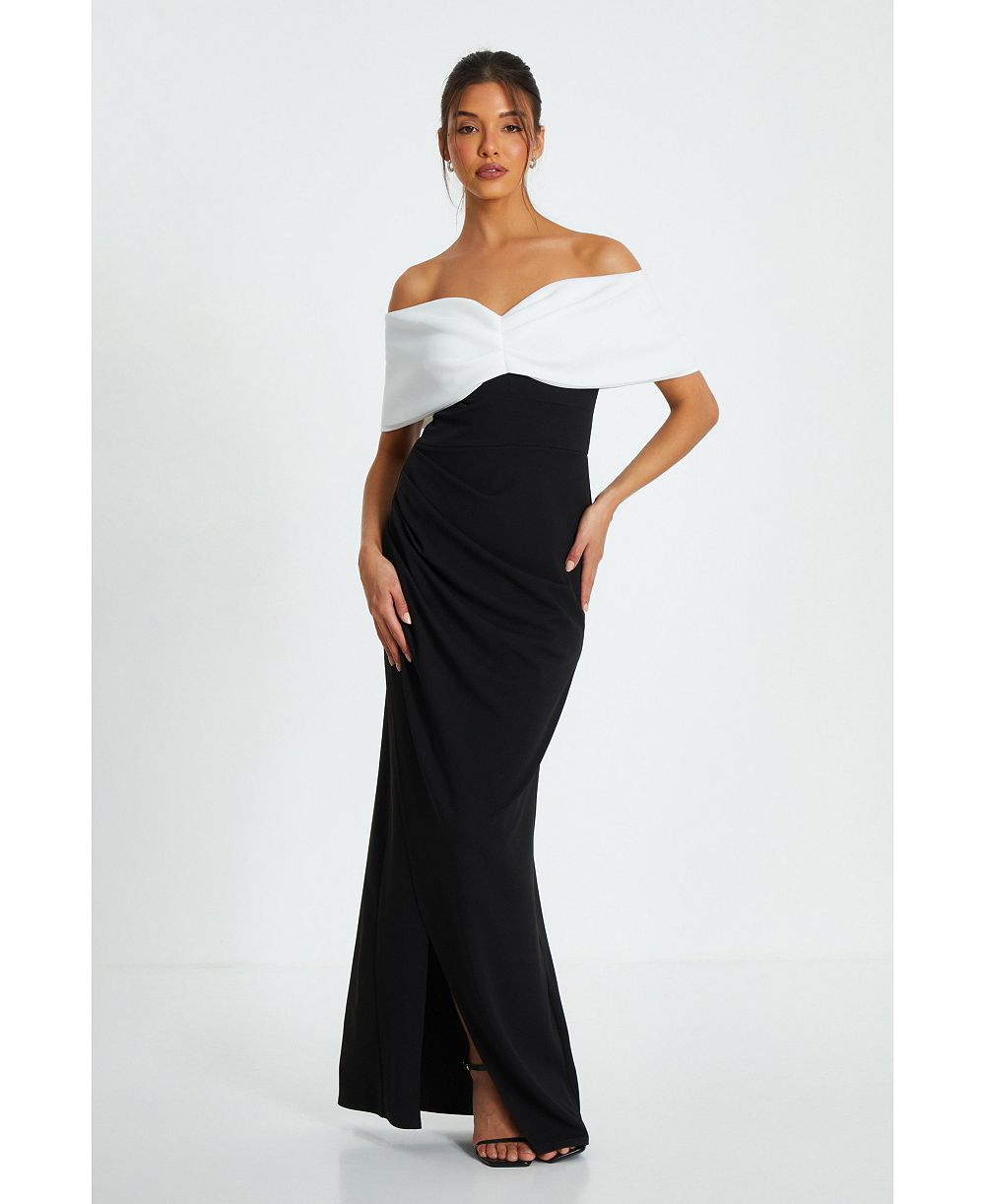 Женское платье QUIZ Scuba Crepe Bardot Ruched Maxi