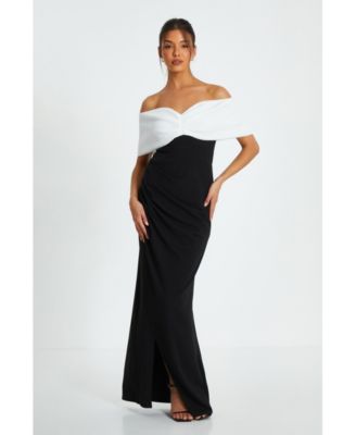 QUIZ Women's Scuba Crepe Bardot Ruched Maxi Dress