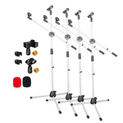 5 Core Collapsible Height-Adjustable Dual Microphone Tripod Stand with Boom Arm
