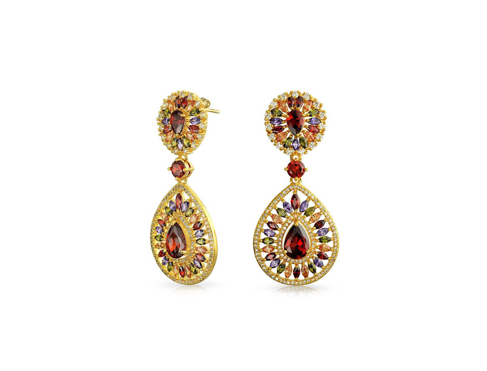 Серьги Bling Jewelry Multicolor Fashion Statement CZ Long Teardrop Dangling Statement Chandelier из позолоченного желтого золота