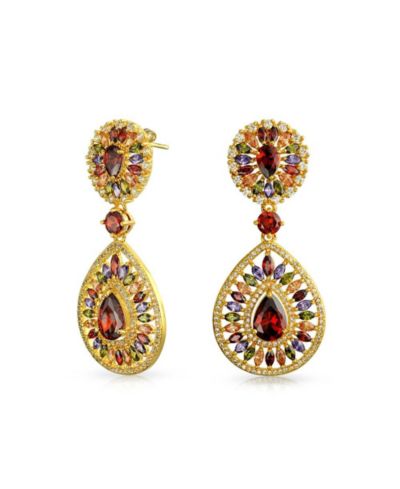 Серьги Bling Jewelry Multicolor Fashion Statement CZ Long Teardrop Dangling Statement Chandelier из позолоченного желтого золота