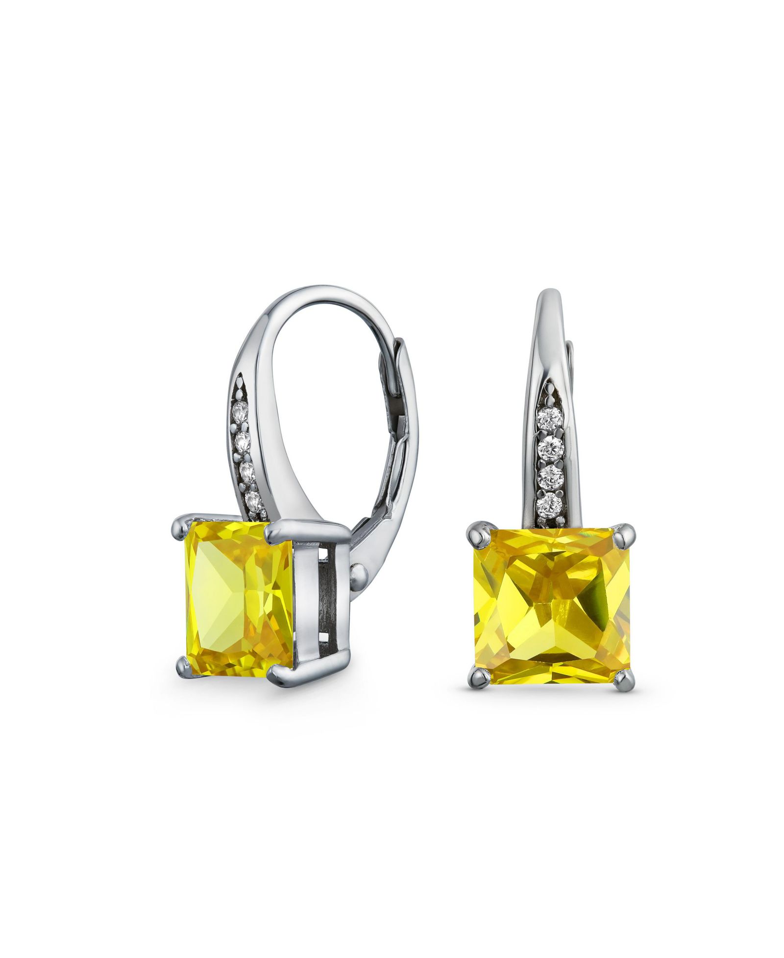 Bling Jewelry 2CT Canary Yellow Solitaire Square AA CZ Drop Earrings Sterling Silver