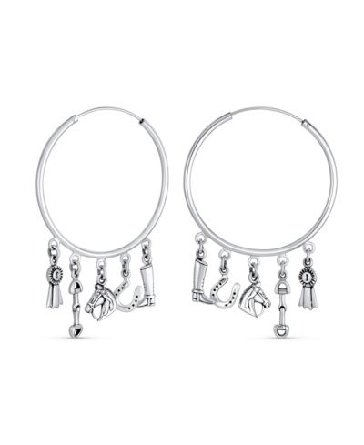 Bling Jewelry Серьги-кольца из стерлингового серебра с подвесками в виде подковы и синей ленты, диаметр 2.5 Inch