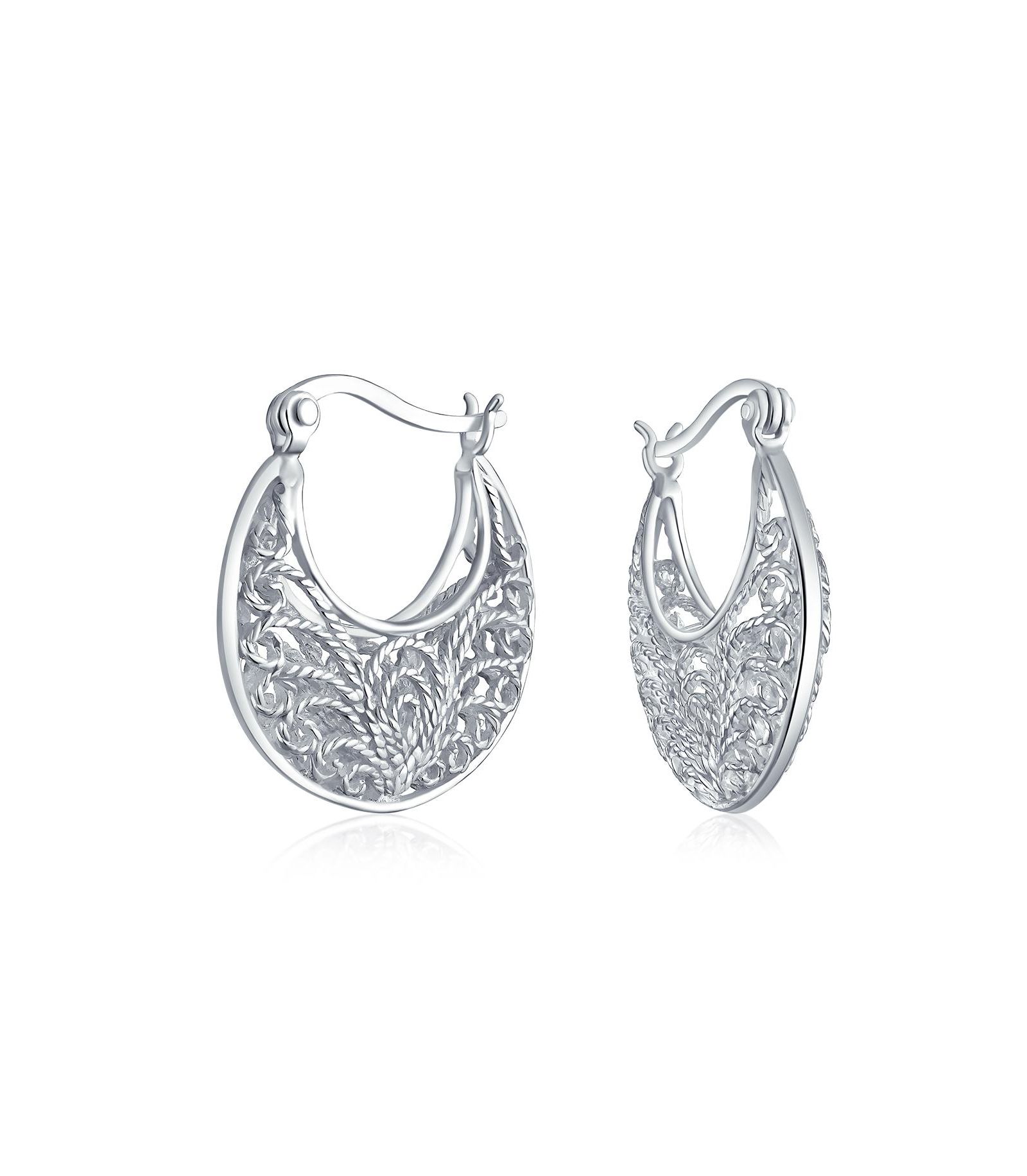 Серьги-кольца Bling Jewelry Boho Bohemian Bali Floral Sterling Silver