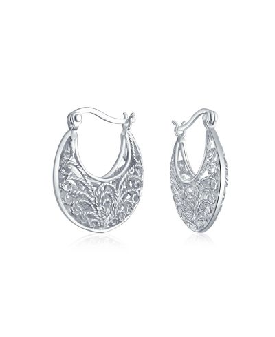 Серьги-кольца Bling Jewelry Boho Bohemian Bali Floral Sterling Silver