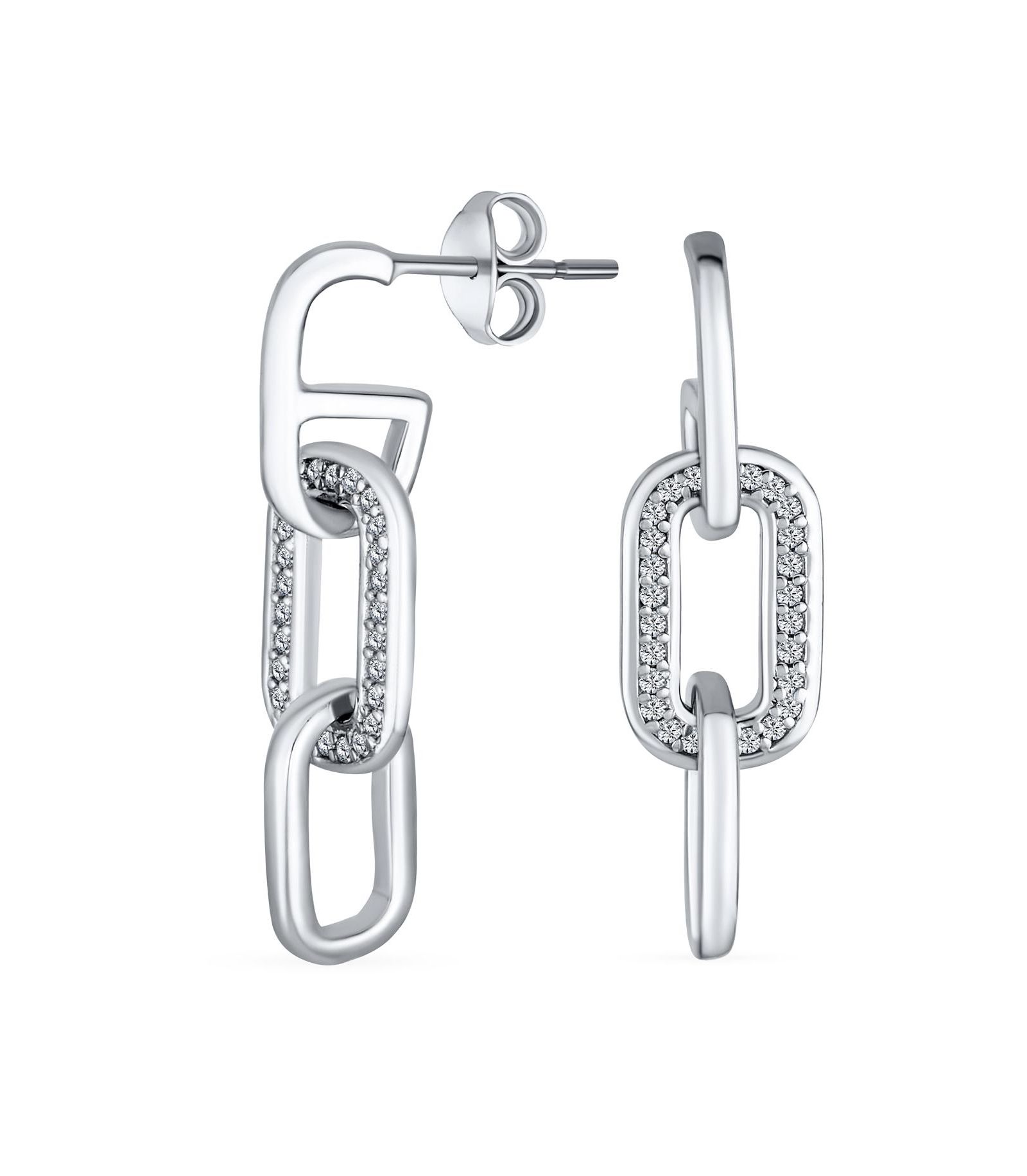 Серьги Bling Jewelry Geometric Vertical U Rectangle Micro Pave CZ 3 Chain Link Dangling Paperclip из стерлингового серебра
