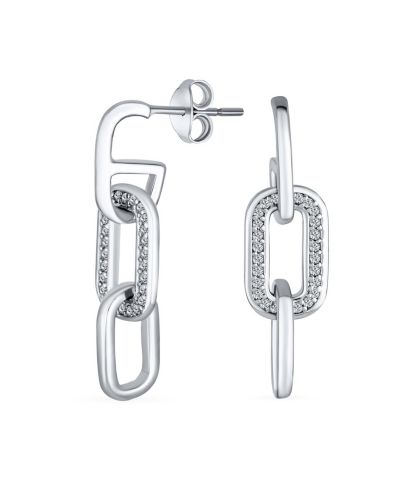 Серьги Bling Jewelry Geometric Vertical U Rectangle Micro Pave CZ 3 Chain Link Dangling Paperclip из стерлингового серебра