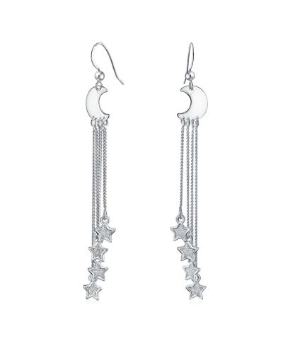 Bling Jewelry серьги-подвески с луной и звездами, небесная тематика, Sterling Silver