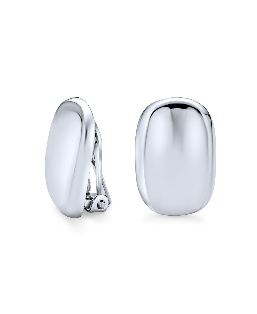Bling Jewelry Geometric Concave Rectangular Clip-On Earrings Sterling Silver Non-Pierced