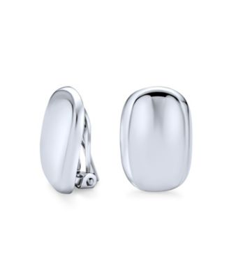 Bling Jewelry Geometric Concave Rectangular Clip-On Earrings Sterling Silver Non-Pierced