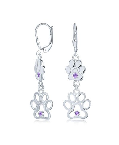 Серьги Bling Jewelry Animal Paw Print Dangle Stud Purple CZ Sterling Silver Leverback