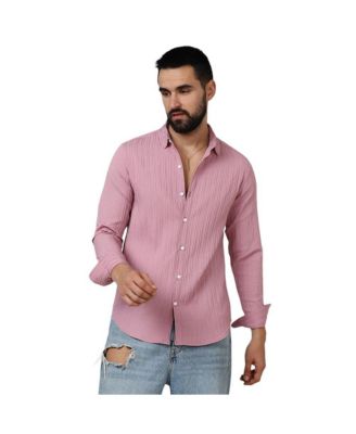 Campus Sutra Men's Salmon Pink Self-Design Striped Shirt