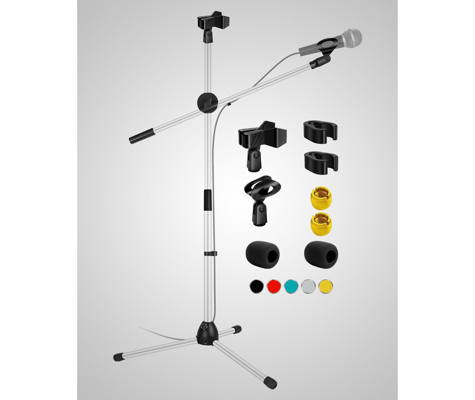 5 Core Collapsible Height-Adjustable Dual Microphone Tripod Stand 31 to 76 Inches