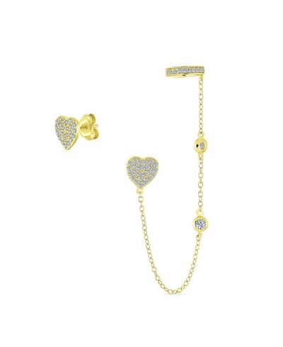 Bling Jewelry серьги-кафф и гвоздики с сердечком из серебра 925 с камнями CZ