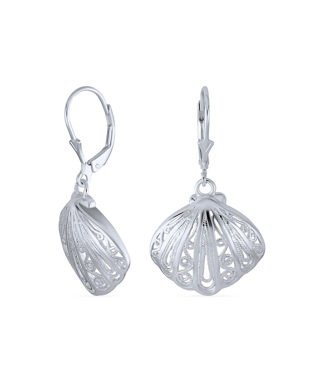Серьги Bling Jewelry Hawaiian Seaside Seashell Dangle Stud Gold Plated Sterling Silver Lever Back