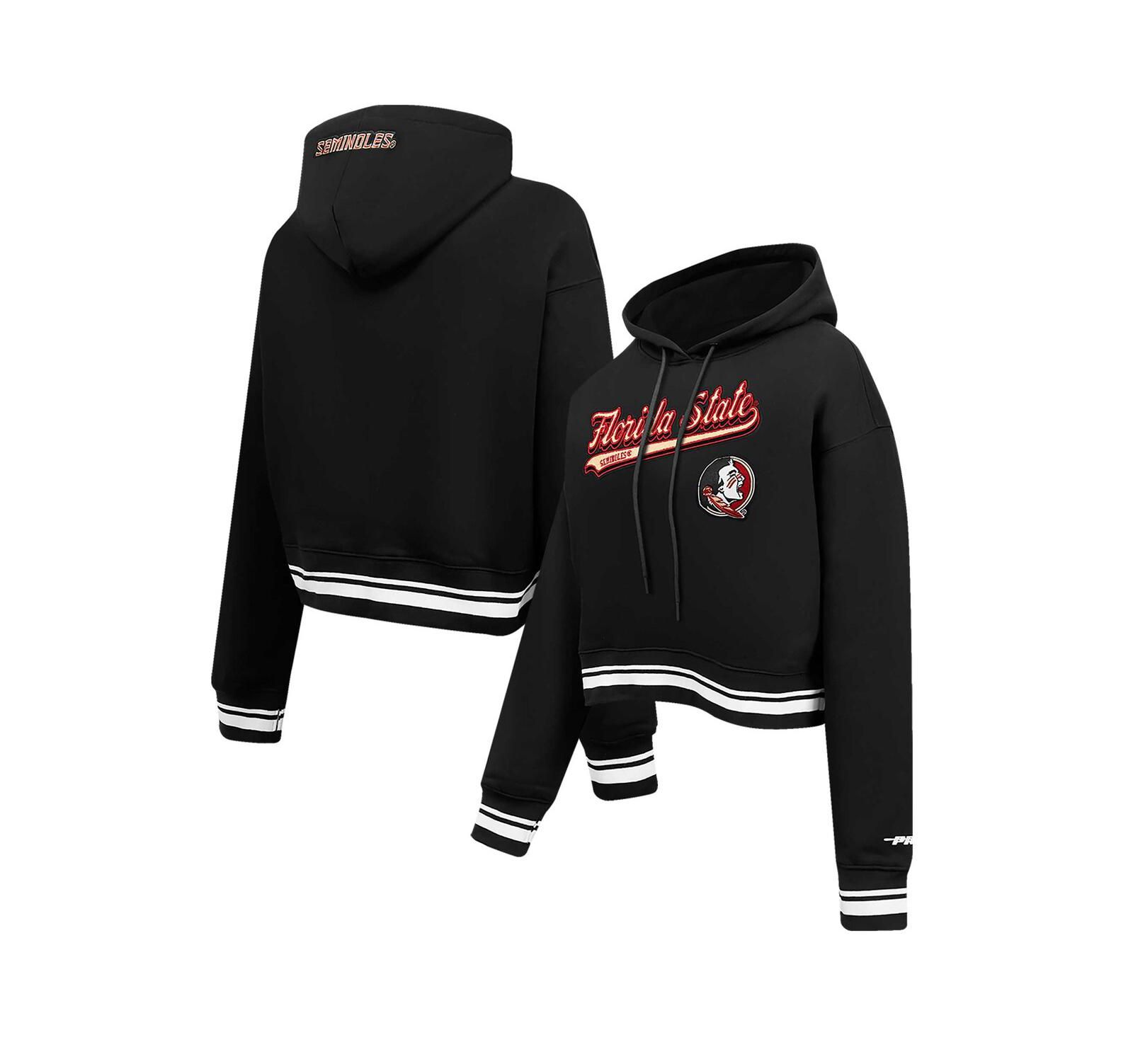 Женское укороченное худи Pro Standard Black Florida State Seminoles Script Tail Fleece Cropped Pullover