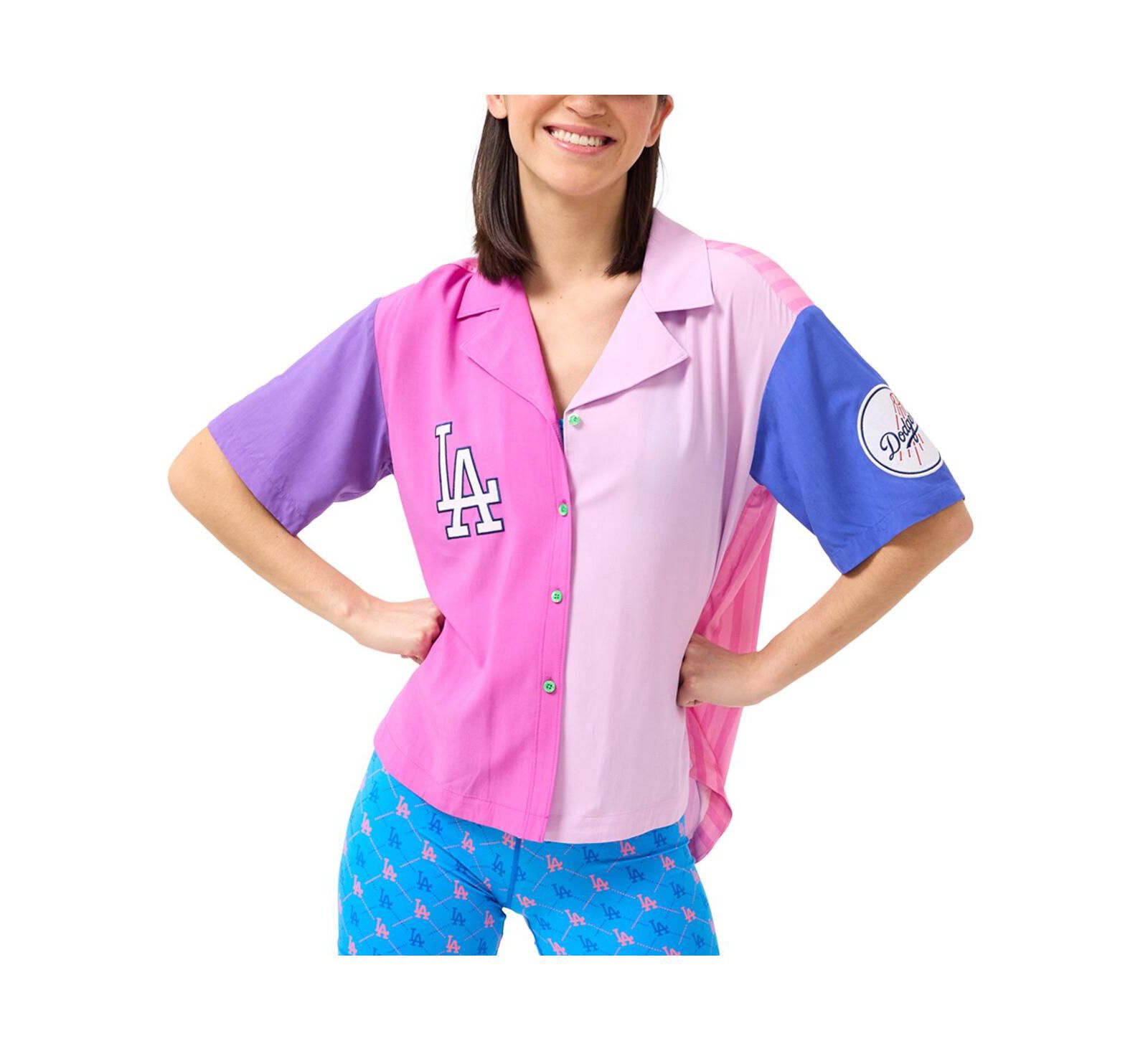 Terez Women's Pink Los Angeles Dodgers Color Block Button-Up Shirt