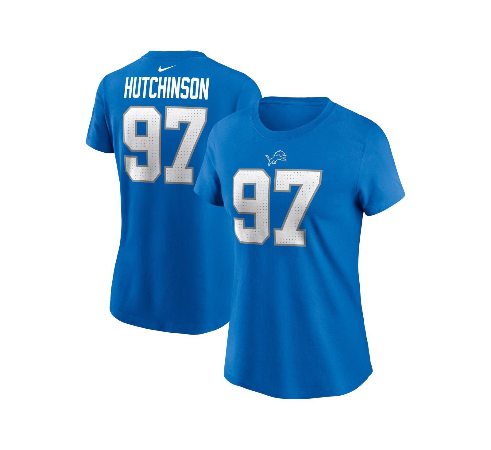 Nike Women's Aidan Hutchinson Blue Detroit Lions Player Name & Number T-Shirt