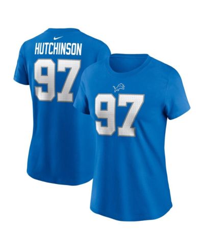 Nike Women's Aidan Hutchinson Blue Detroit Lions Player Name & Number T-Shirt