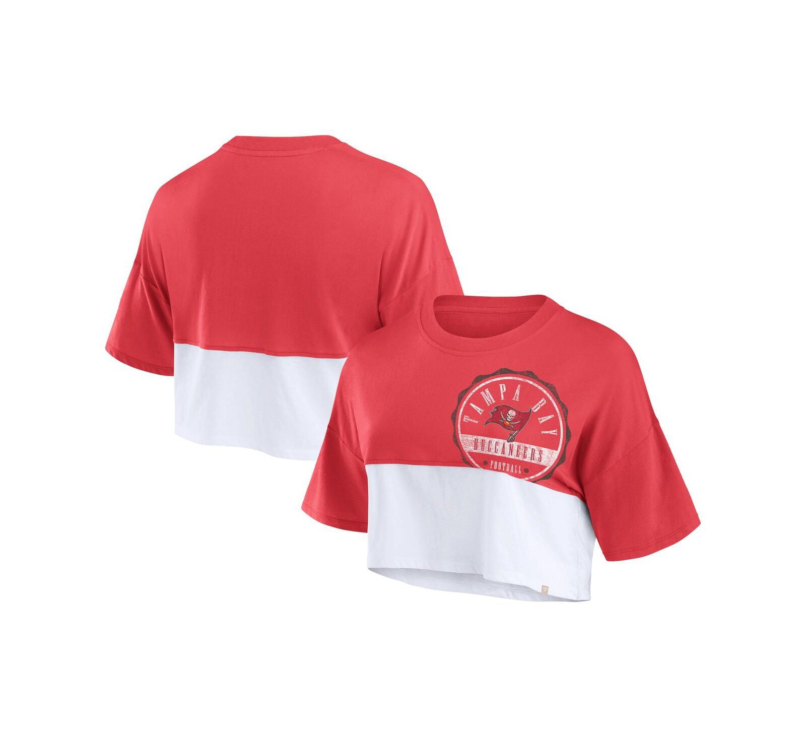 Укороченная футболка Fanatics Women's Red/White Tampa Bay Buccaneers Boxy Color Split