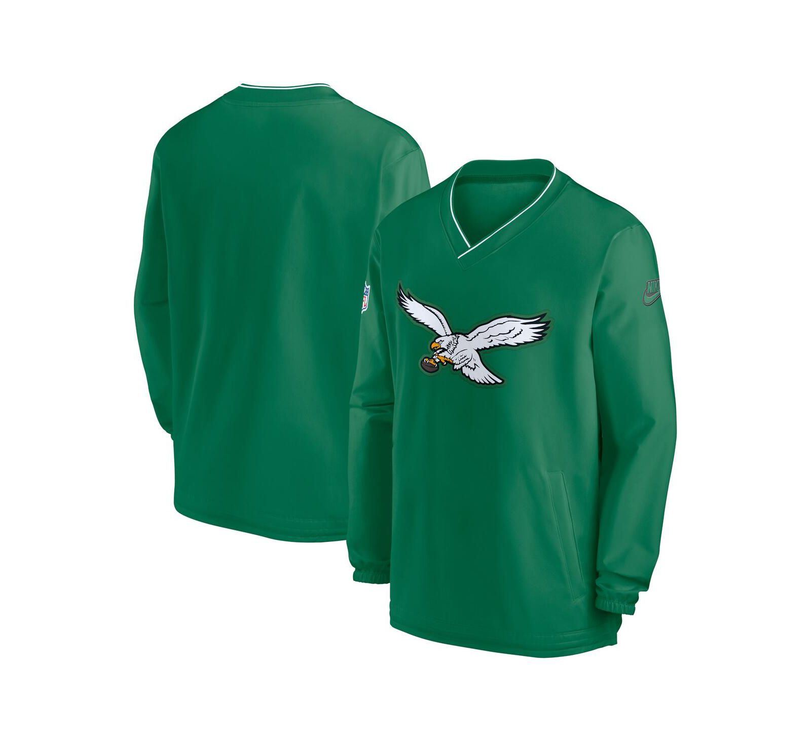 Nike Men's Kelly-Green Philadelphia Eagles Throwback Logo Long-Sleeve V-Neck Windshirt