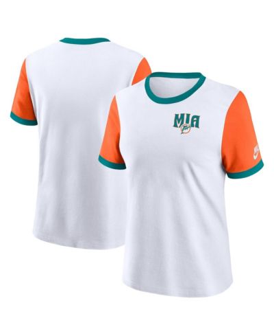 Футболка Nike Women's White/Orange Miami Dolphins Rewind Ringer