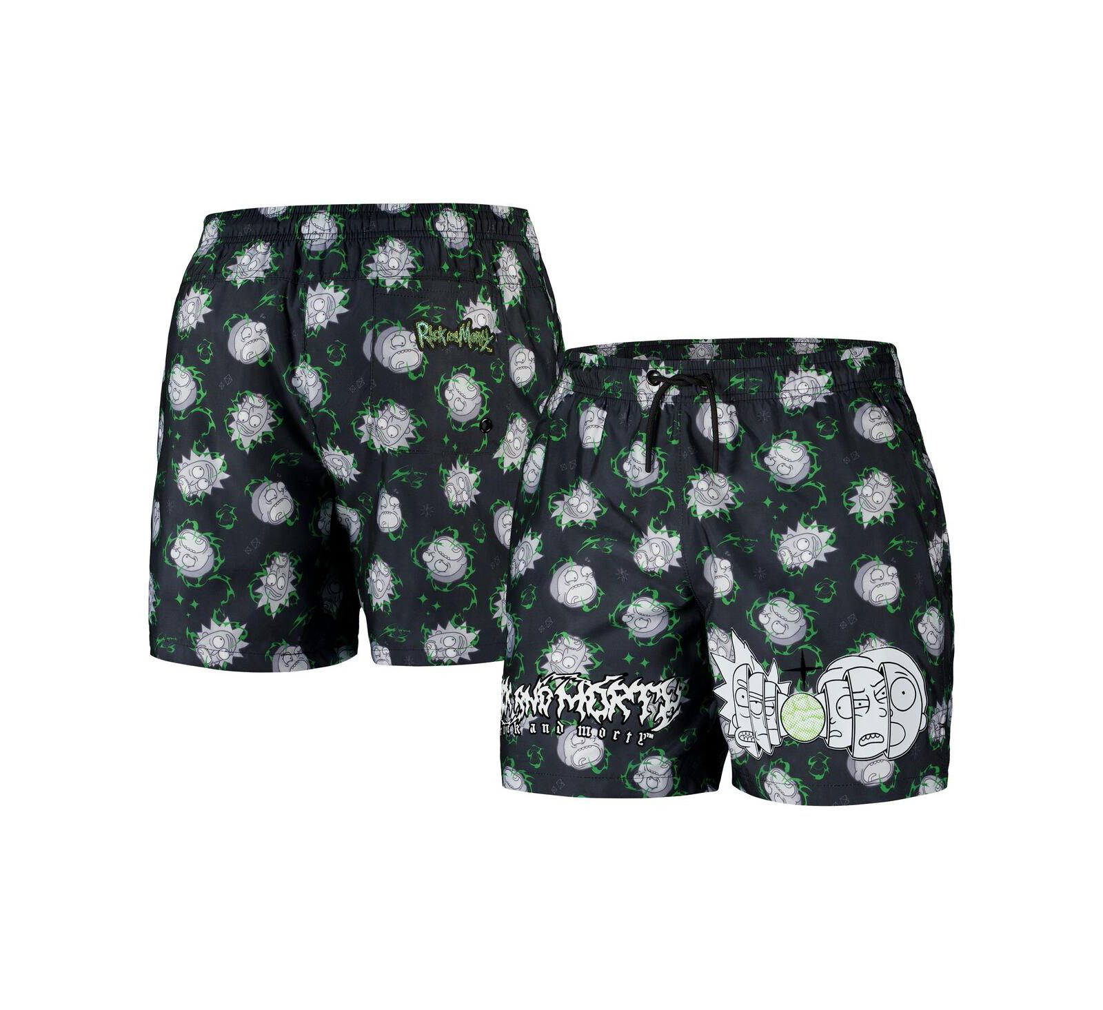 Freeze Max Men's Black Rick and Morty '90s Rave Rickvival Allover Print Shorts