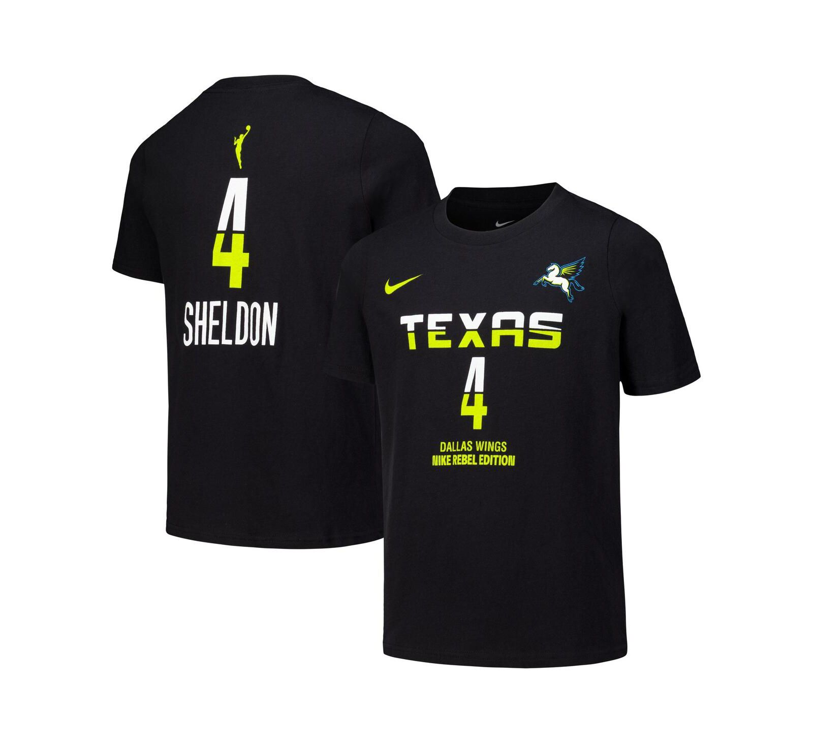 Nike футболка для мальчиков и девочек Jacy Sheldon Black Dallas Wings Draft Rebel Edition с именем и номером