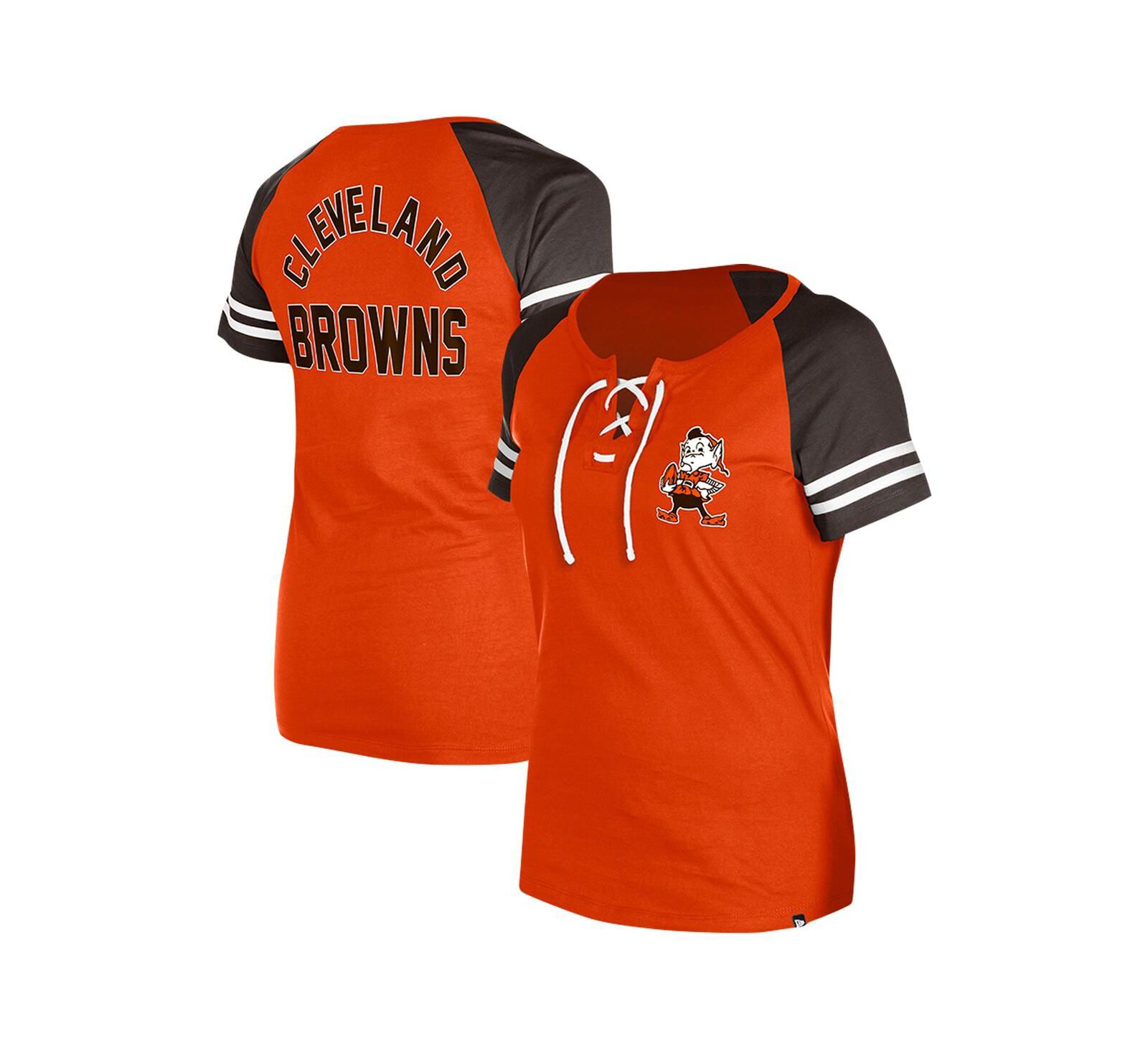 New Era Женский трикотажный раглан-топ New Era Orange Cleveland Browns Throwback Lace-Up