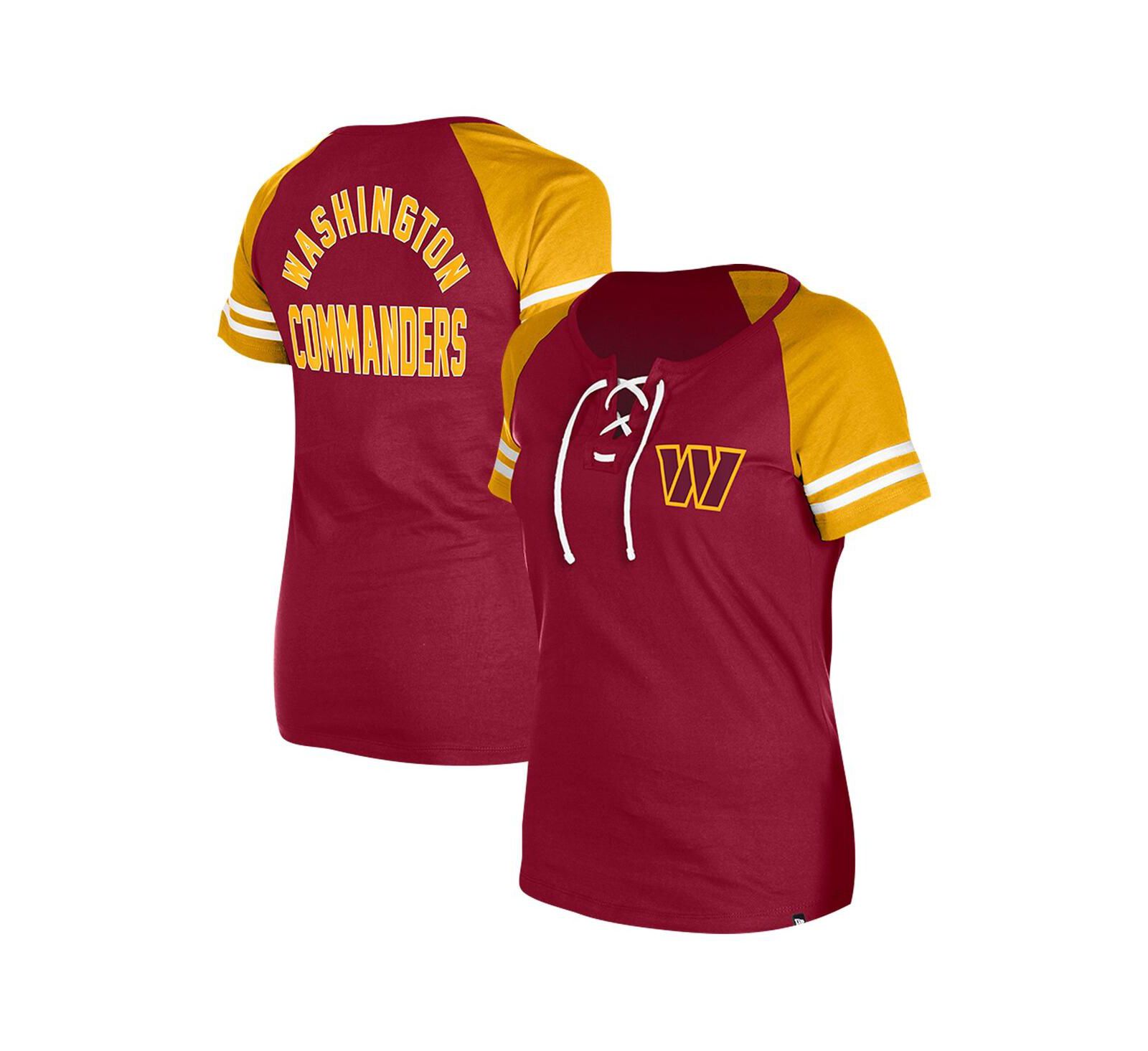 New Era Women's Burgundy Washington Commanders Lace-Up Raglan T-Shirt