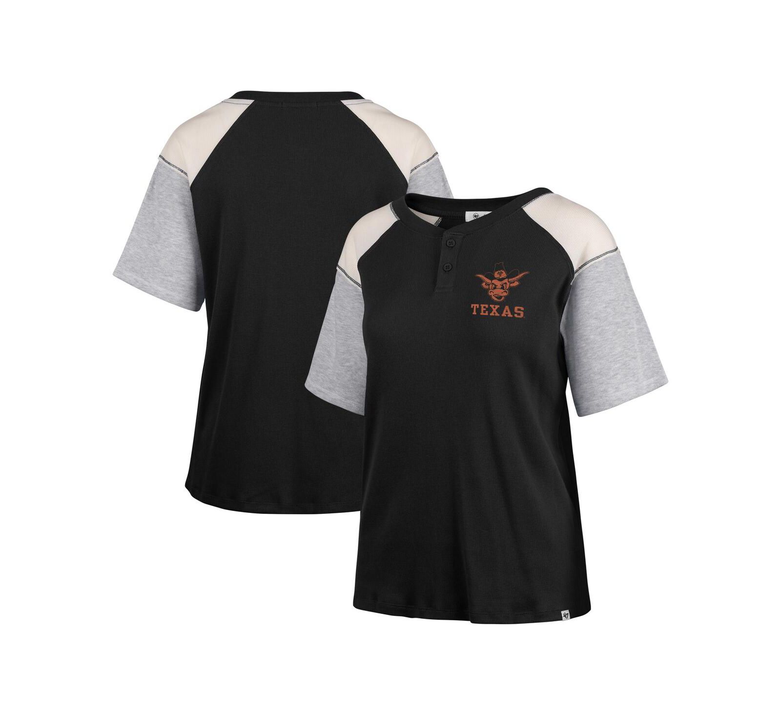 '47 Brand Women's Black Texas Longhorns Underline Harvey Colorblock Raglan Henley T-Shirt
