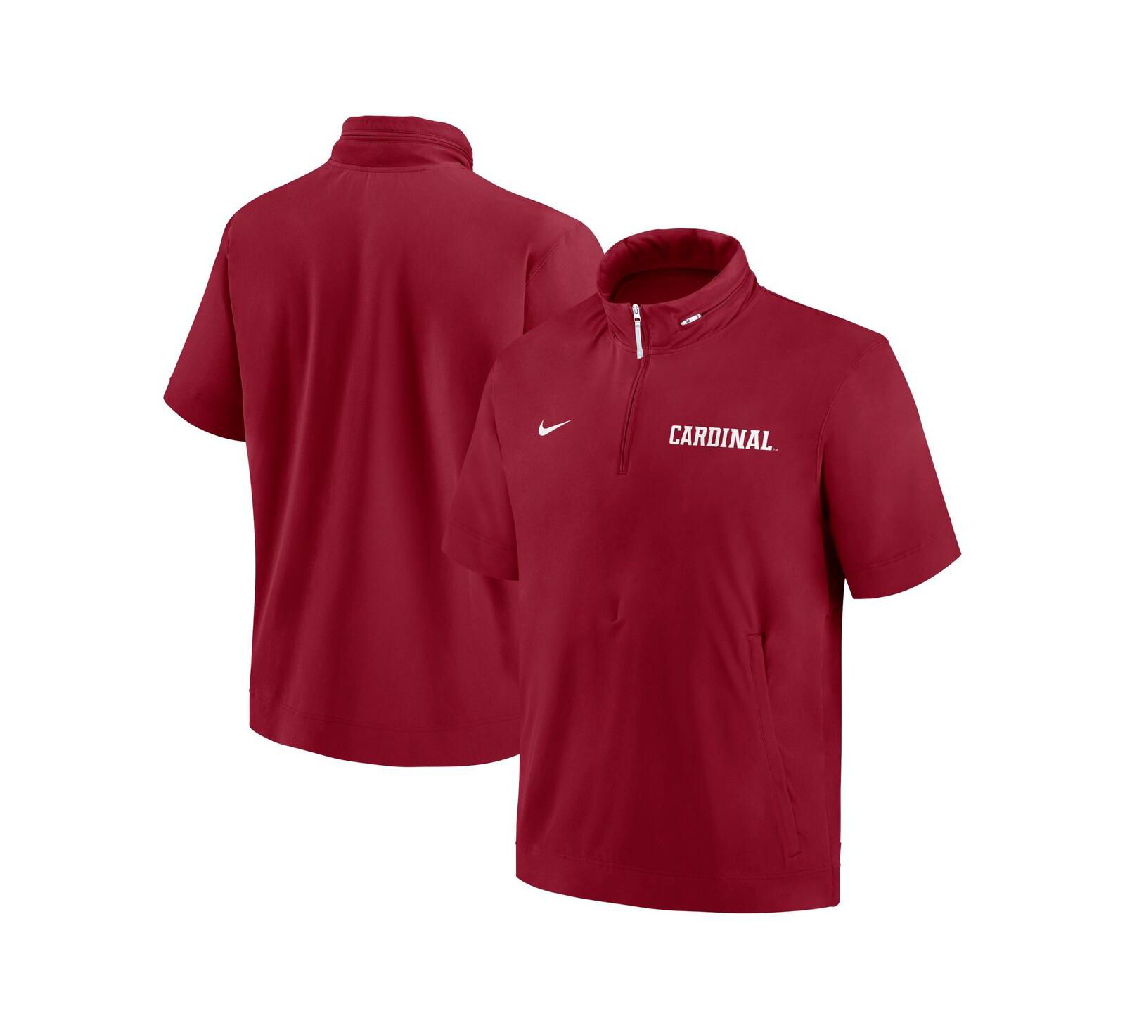 Nike Men's Cardinal Stanford Cardinal 2024 Sideline Coach Short Sleeve Half-Zip Hoodie Jacket
