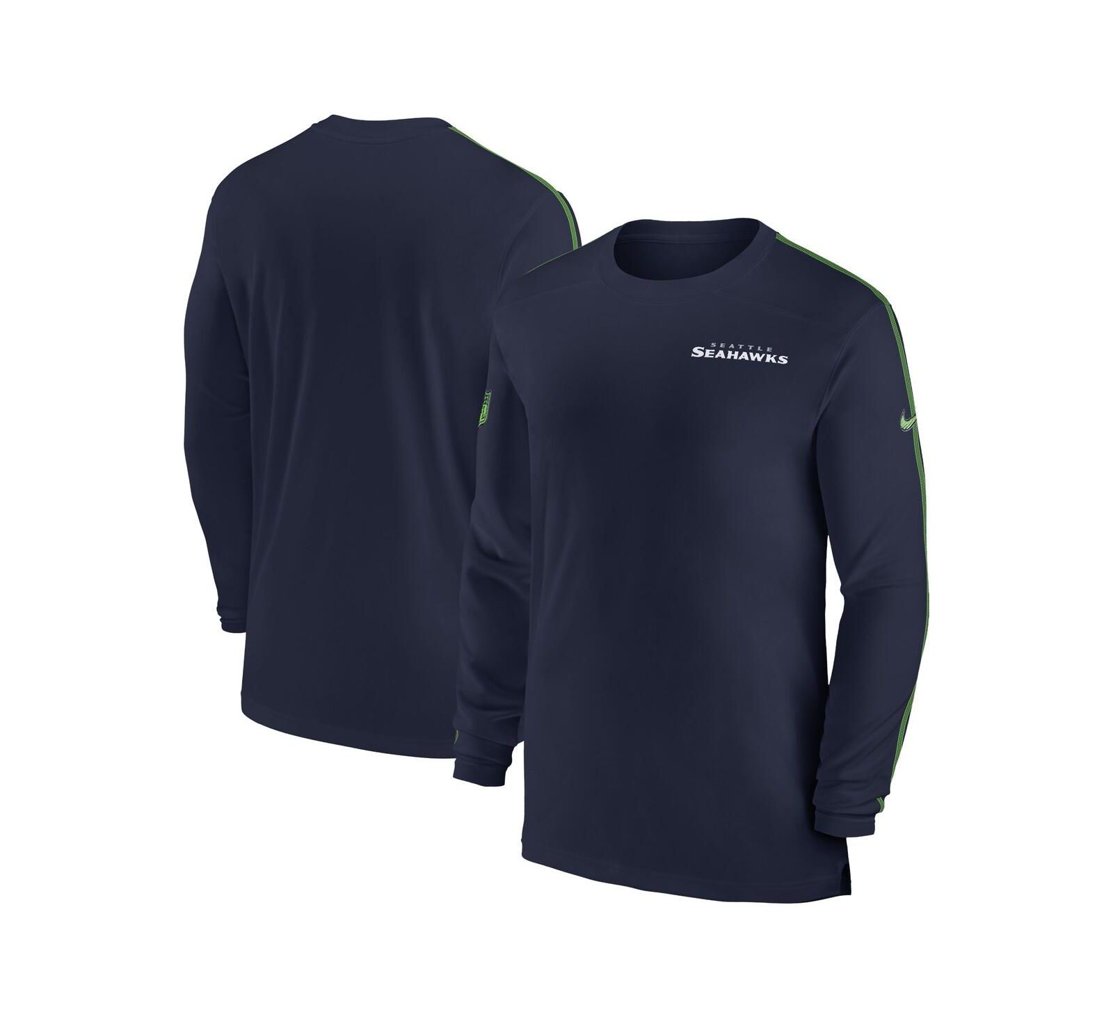 Nike Men's College Navy Seattle Seahawks Sideline Coach UV Performance Long Sleeve T-Shirt