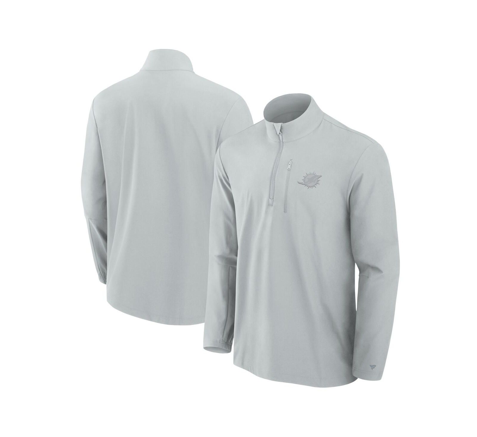 Fanatics Men's Gray Miami Dolphins Front Office Woven Quarter-Zip Jacket